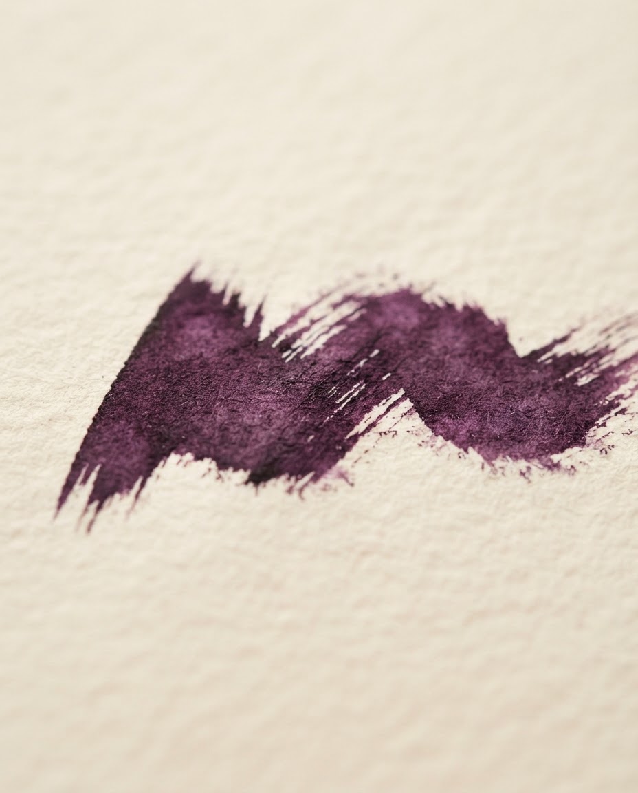 Traço de pincel roxo sobre papel, o gesto que dá origem ao símbolo Ikigai